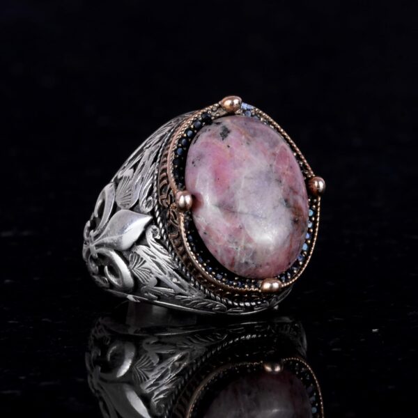 925K Gümüş El İşi Erkek Yüzük - Available ile Various Doğal Stones (Rhodonite)