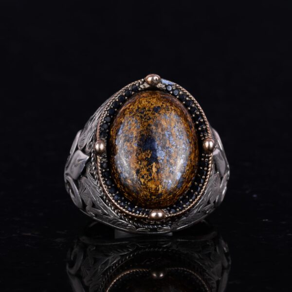 925K Gümüş Workmanship Erkek Yüzük - Available ile Various Doğal Stones (Bronzite)