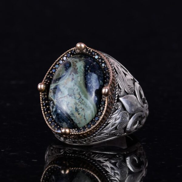 925 Ayar Gümüş El İşi Erkek Yüzük - Available ile Different Doğal Stones (Yeşil Eye)