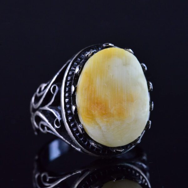 El İşi Raw Amber Yüzük, 925 Ayar Gümüş Erkek Yüzük, Doğal Healing Taş