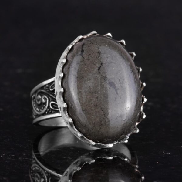 Doğal Pyrite Taşlı Yüzük - 925 Ayar Gümüş El İşi Yüzük
