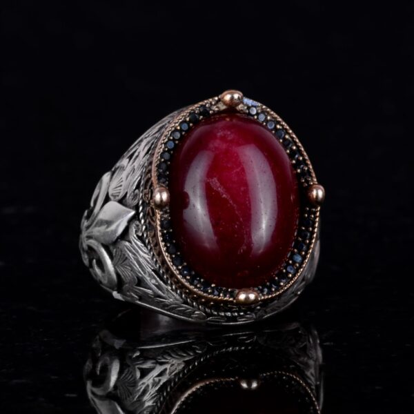 925K Gümüş El İşi Erkek Yüzük - Available ile Different Doğal Stones (Kabason Yakut)