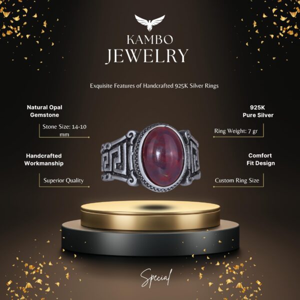 El İşi 925 Ayar Gümüş Erkek Yüzük Doğal Ethiopian Opal Taş - Labyrinth Tasarım