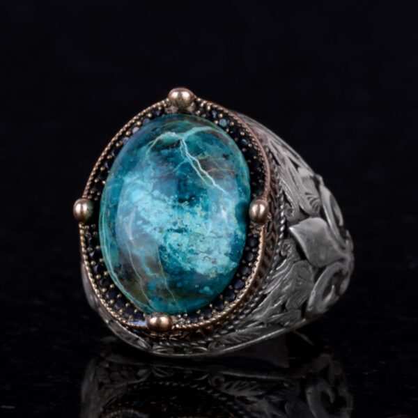 925 Ayar Gümüş El İşi Erkek Yüzük - Available ile Various Doğal Stones (Krisokolla)