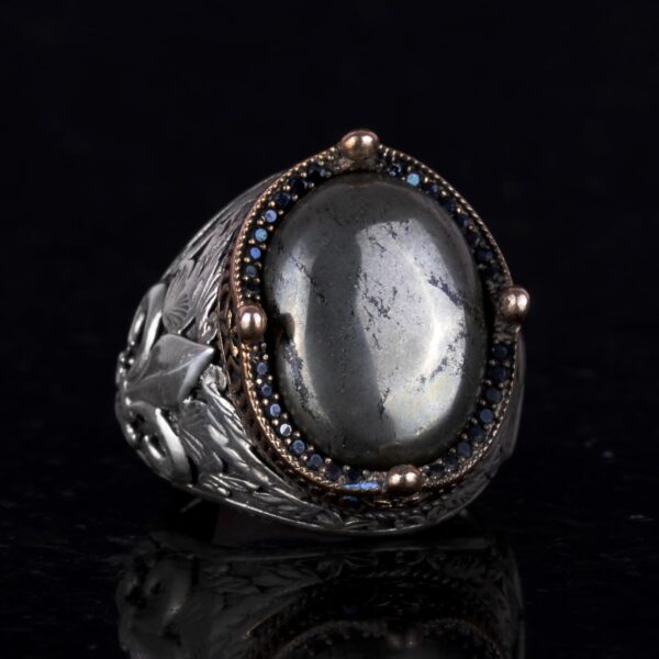 925 Ayar Gümüş El İşi Erkek Yüzük - Available ile Various Doğal Stones (Iron Pyrite)