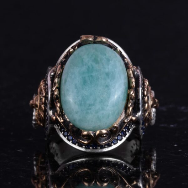 Aslan Erkek Gümüş Yüzük, Doğal Taş Yüzük - 925 Ayar Gümüş Yüzük (Amazonite)