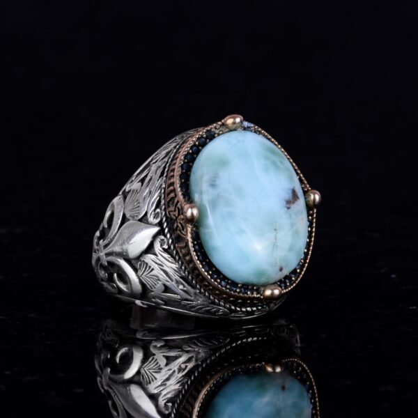 925K Gümüş El İşi Erkek Yüzük - Available ile Various Doğal Stones (Larimar)