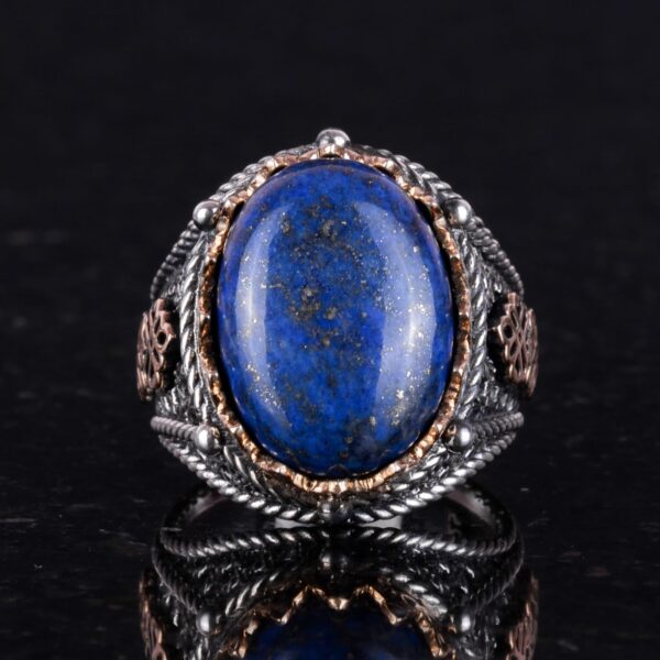 Doğal Lapis Lazuli Taşlı Yüzük, 925 Ayar Gümüş Erkek Yüzüğü, Bilgelik ve Hakikat Tasarımı