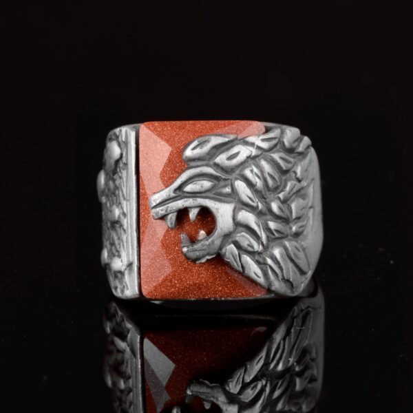 Gümüş Erkek Aslan Animal Yüzük - El İşi ile Artificial Goldstone Taş