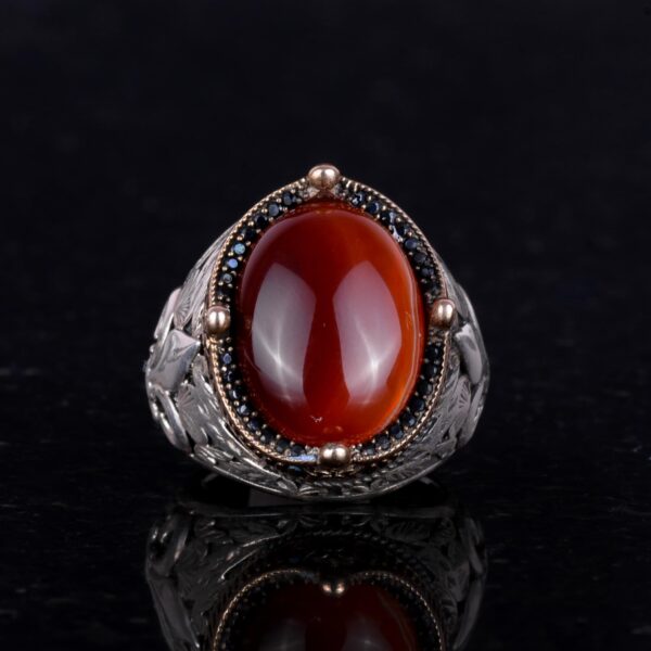 925 Ayar Gümüş El İşi Erkek Yüzük - Available ile Various Doğal Stones (Kırmızı Akik)
