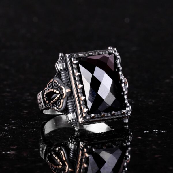 Kambo Sentetik Taşlı Yüzük - 925 Ayar Gümüş Tasarım Erkek Yüzük (Oniks)