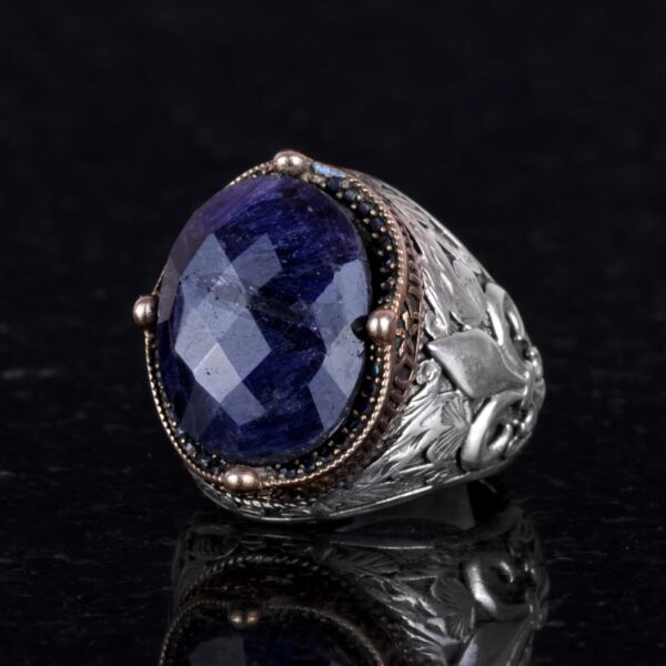 925 Ayar Gümüş Yüzük ile Premium Artificial Stones (Safir Artificial Taş Yüzük)