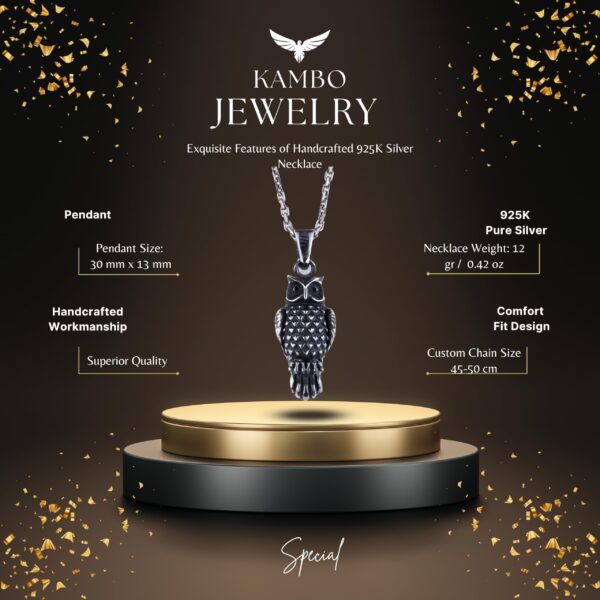 925 Ayar Gümüş Baykuş Kolye Ucu - El İşi Wisdom Symbol Takı - Fine Details - Hediye için Baykuş Lovers