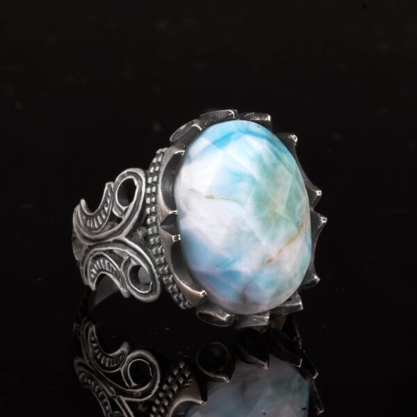 KAMBO Erkek Gümüş Yüzük - Doğal Larimar Değerli Taş