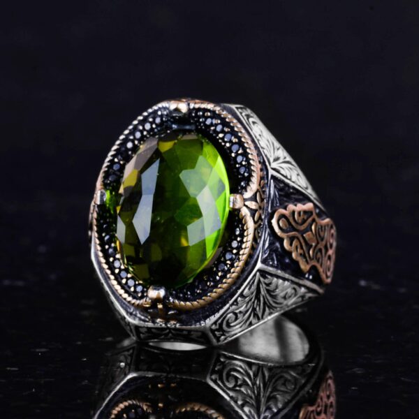Peridot Taş Yüzük, 925 Ayar Gümüş Yüzük, Stylish El İşi Gümüş Erkek Yüzük