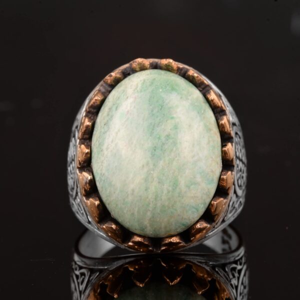 Doğal Amazonite Yüzük, Gümüş Amazonite Yüzük, 925 Ayar Gümüş Erkek Yüzük, Big Yüzük
