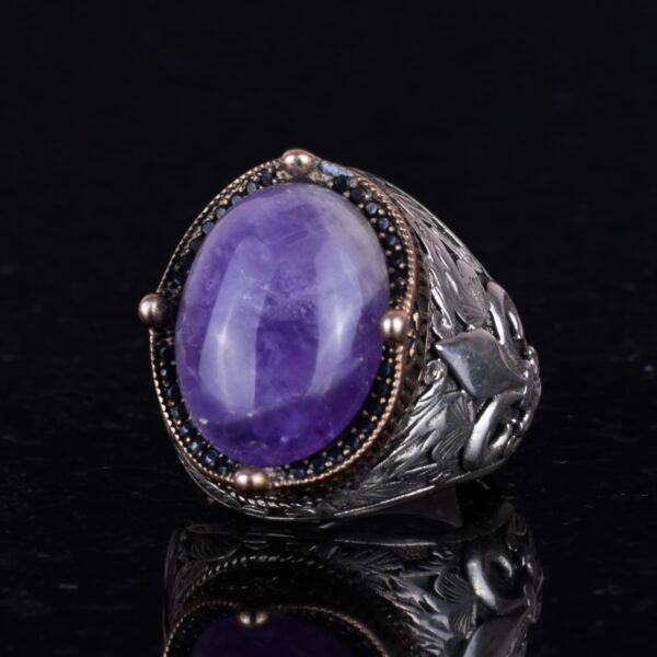 925 Ayar Gümüş El İşi Erkek Yüzük - Available ile Different Doğal Stones (Ametist)