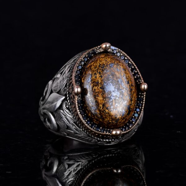 925K Gümüş Workmanship Erkek Yüzük - Available ile Various Doğal Stones (Bronzite)