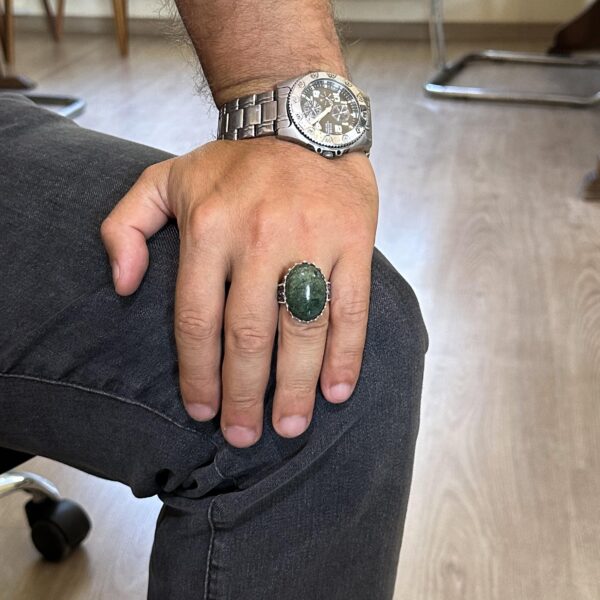 Doğal Zümrüt Taşlı Yüzük - 925 Ayar Gümüş El İşi Yüzük