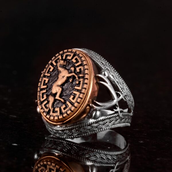 925 Ayar Gümüş Yüzük - Antik Yüzük ile Horse Motif - Sword Yüzük - Erkek Yüzük ile Gümüş Turkuaz Taş - Vintage Style, El