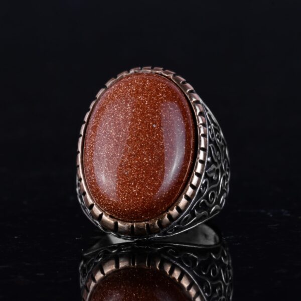 Artificial Taş Yüzük, 925 Ayar Gümüş Erkek Yüzük, Big Yüzük (Kahverengi Sunstone Artificial Taş)