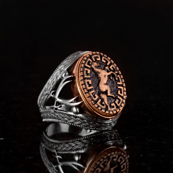 925 Ayar Gümüş Yüzük - Antik Yüzük ile Horse Motif - Sword Yüzük - Erkek Yüzük ile Gümüş Turkuaz Taş - Vintage Style, El