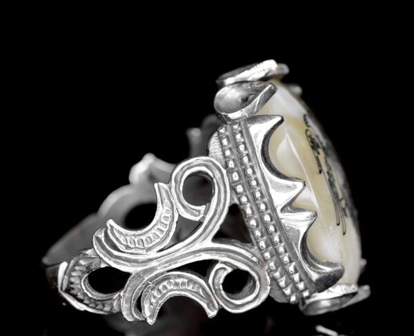 925 Ayar Gümüş Erkek Yüzük - 5.30 Carat Doğal İnci Taş, Double Headed Kartal Tasarım