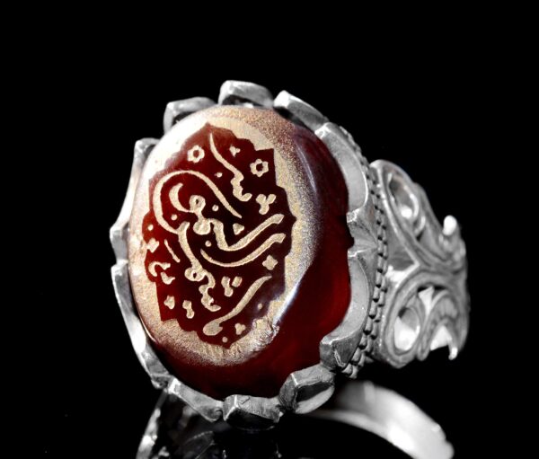 925 Ayar Gümüş Yüzük, İslami Yüzük, Erkek Yüzük, Doğal Akik Taş (Style-1)