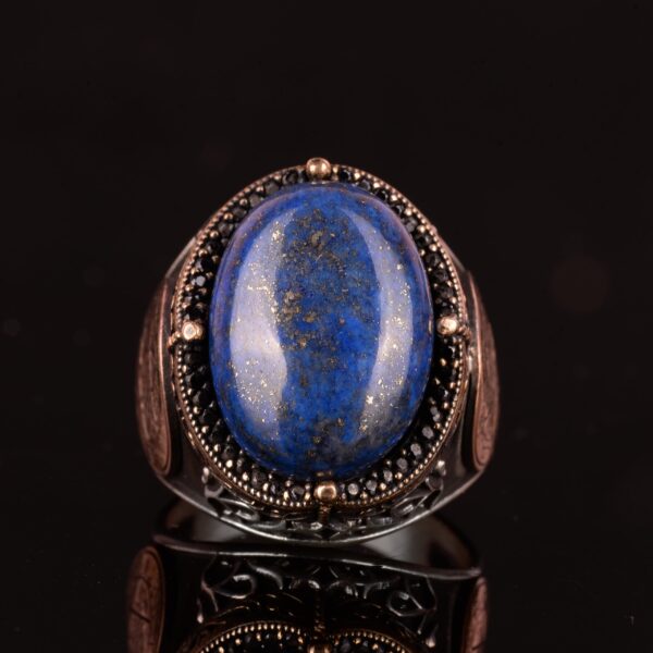 Doğal Lapis Lazuli Taşlı Süleyman Mührü Yüzük - 925 Ayar Masif Gümüş Erkek Yüzük - Bilgelik ve Hakikat Tasarımı
