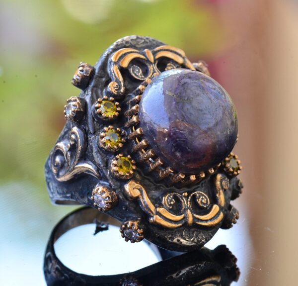 Doğal Yıldız Yakut Taş, Antik Yüzük, 925 Ayar Gümüş Erkek Yüzük, Gümüş Erkek Accessory, Mor