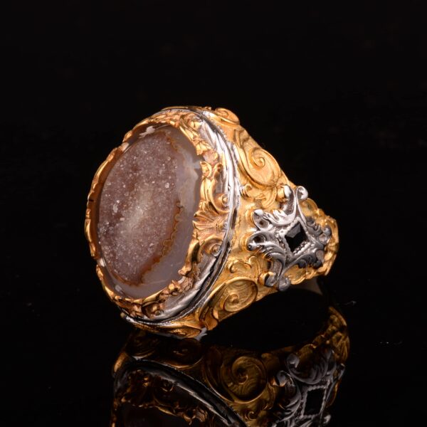 Gümüş Doğal Kristal Druzy Kuvars Yüzük (Model-2)