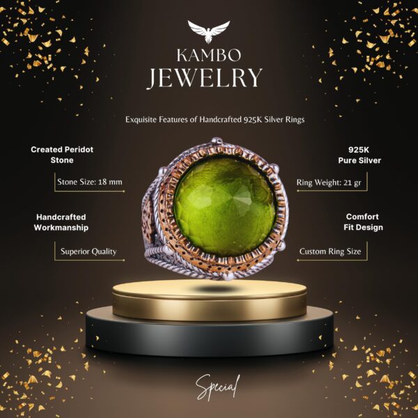El İşi Taş Erkek Yüzük - 925 Ayar Gümüş Erkek Yüzük ile a Different and Eşsiz Tasarım (Artificial Peridot)