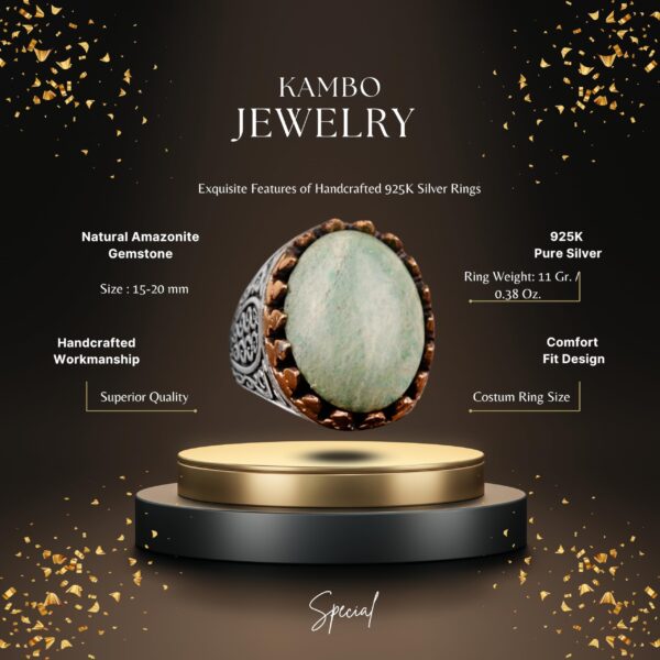 Doğal Amazonite Yüzük, Gümüş Amazonite Yüzük, 925 Ayar Gümüş Erkek Yüzük, Big Yüzük