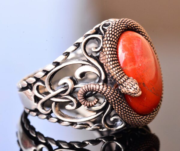 Doğal Bloodstone Taş Yılan Yüzük, El İşi Yüzük, Gümüş Erkek Yüzük, için Hediye, Gümüş Accessory, Kahverengi