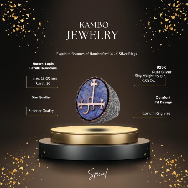 KAMBO Doğal Taşlı 925 Ayar Gümüş Erkek Yüzük – Büyük Oval Taşlı Sembolik Bildiri Yüzüğü (Lapis Lazuli)