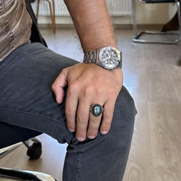 Doğal Taş Yüzük - El İşi Kartal Yüzük - 925 Ayar Gümüş (Model-3)