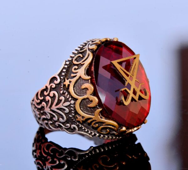 925 Ayar Gümüş Yunan Bordürü Motifi Doğal Garnet Taşı Yüzük — KAMBO 925 ayar gümüş el yapımı takı (görsel 4)