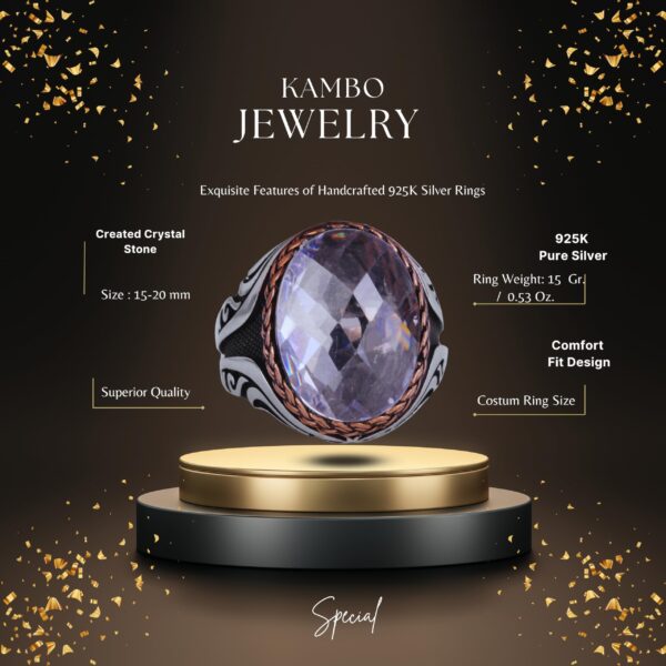 Kambo 925 Ayar Gümüş Erkek Yüzük – Sentetik Taşlı Eşsiz El İşi Yüzük (Sentetik Kristal)