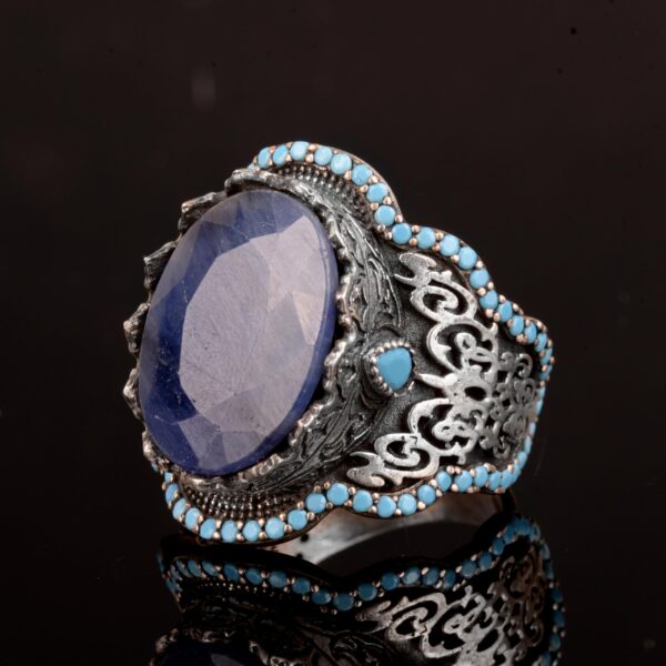 El İşi 925 Ayar Gümüş Erkek Yüzük - Doğal Taş (Safir)