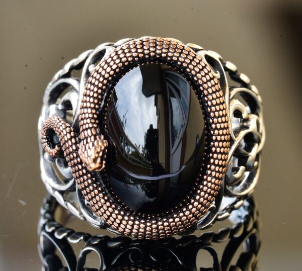 Doğal Obsidyen Taş, El İşi Yüzük, 925 Ayar Gümüş Erkek Yüzük, Gümüş Accessory, Siyah
