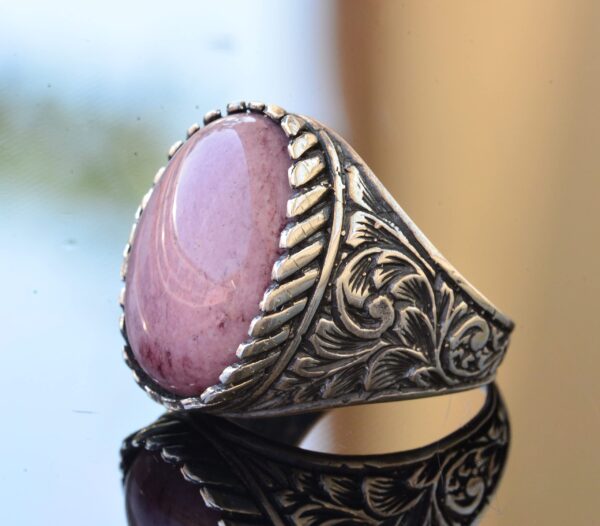 925 Ayar Gümüş Yüzük - Doğal Taş Yüzük - Rhodonite