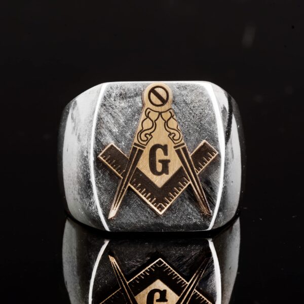 Kambo Erkek 925 Ayar Gümüş Masonic Yüzük ile Altın Tone Emblem