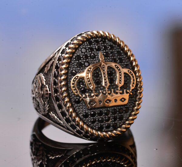 925 Ayar Gümüş King Crown Yüzük - Doğal Oniks Taş (Model-2)
