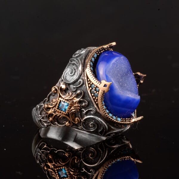 Doğal Druzy Kristal Kuvars Değerli Taş Yüzük (Model-2)