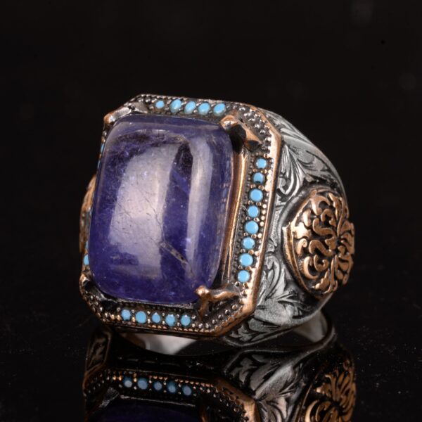 Doğal Tanzanite Taş Yüzük, El İşi 925 Ayar Gümüş Yüzük