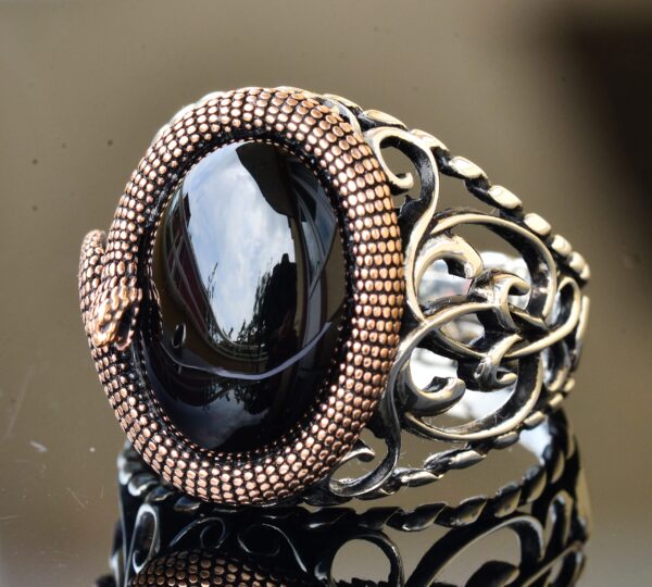 Doğal Obsidyen Taş, El İşi Yüzük, 925 Ayar Gümüş Erkek Yüzük, Gümüş Accessory, Siyah