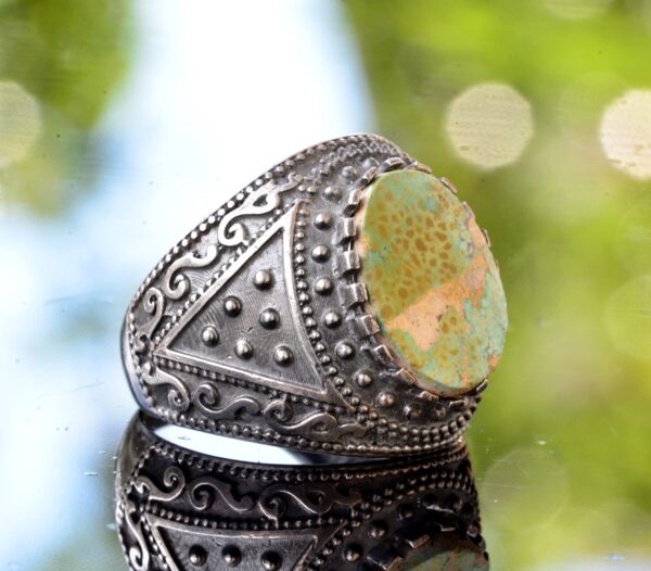 925 Ayar Gümüş Doğal Arizona Turkuaz Değerli Taş Erkek Yüzük - Birthstone Yüzük - Vintage Tasarım