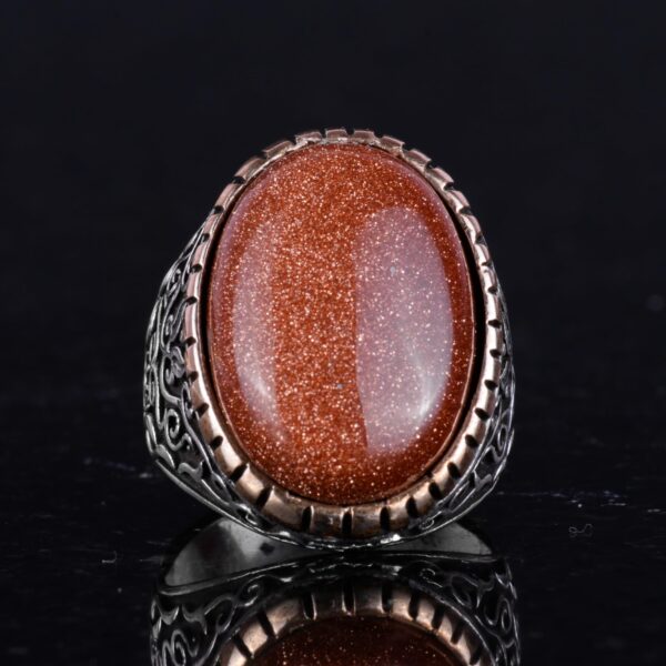 Artificial Taş Yüzük, 925 Ayar Gümüş Erkek Yüzük, Big Yüzük (Kahverengi Sunstone Artificial Taş)
