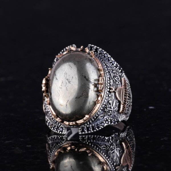 Doğal Pyrite Taş Yüzük, 925 Ayar Gümüş Erkek Yüzük (Model-2)