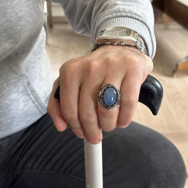 925 Ayar Gümüş Erkek Yüzük - El İşi Zariflik ile Doğal Kalsedon Taş